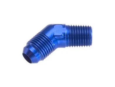 823-12-16-1 – REDHORSE Adapter Fitting, -12 AN Male To 1 Inch NPT Male 45 Degree Anodized Blue Aluminum Single